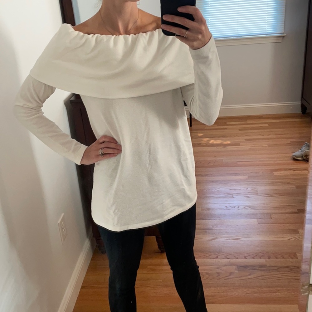 Loft Outlet white off the shoulder long sleeved